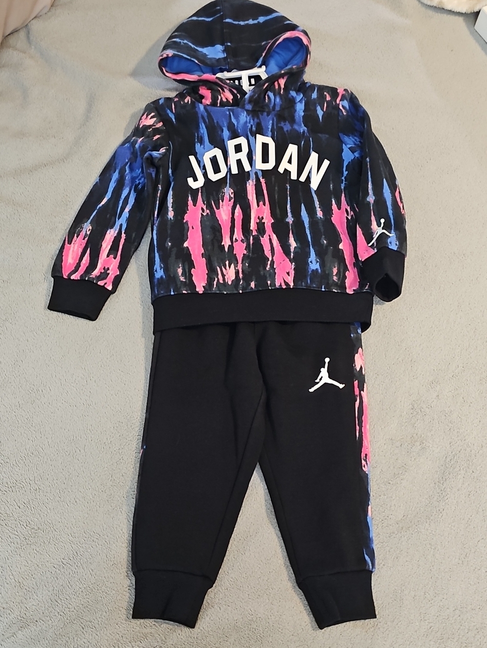 Jordan Kids' 2T Black Tie-Dye Hoodie & Joggers Set - Black/Pink/Blue